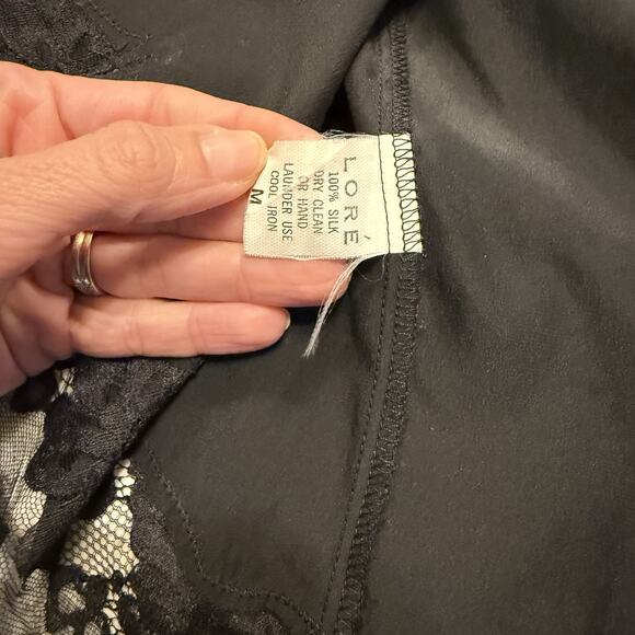 VTG Nightgown Bed Jacket Silk Peignoir Set 70s Bergdorf Goodman Black Lace S/M - Picture 12 of 16